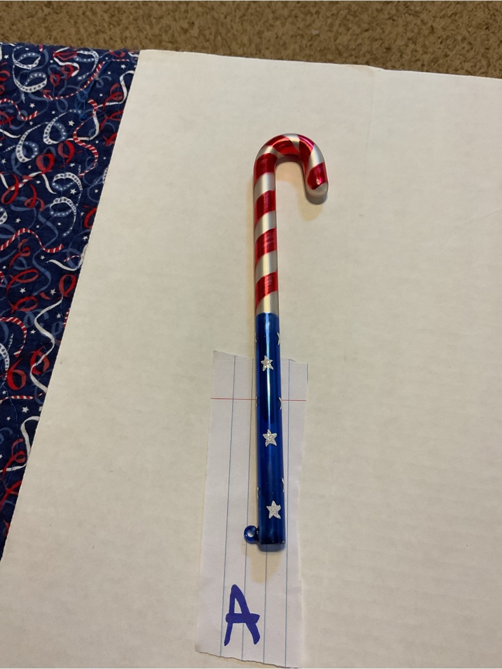 Vintage glass 8 inch candy cane patriotic American flag Christmas ornament